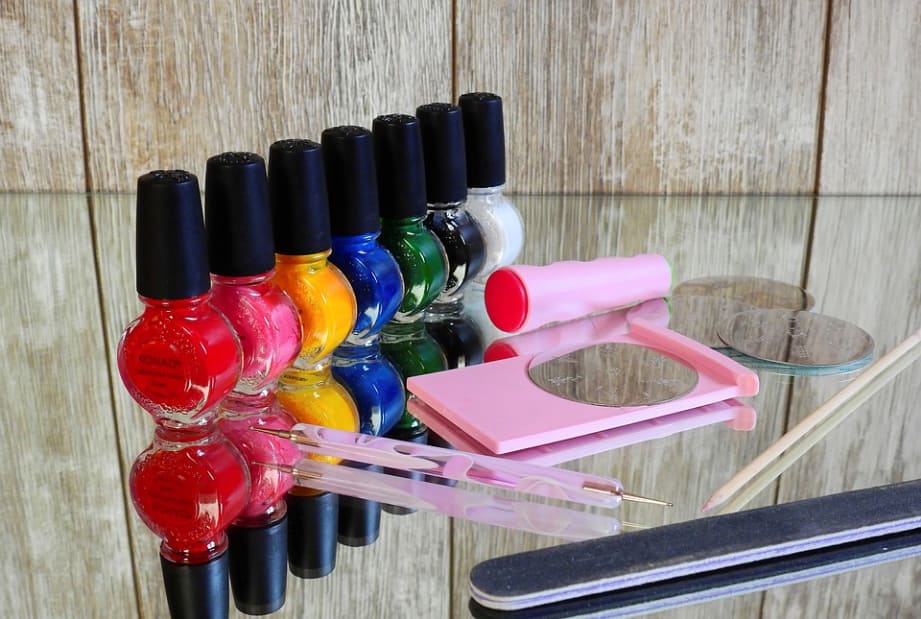 colorful nail polish in glass bottles